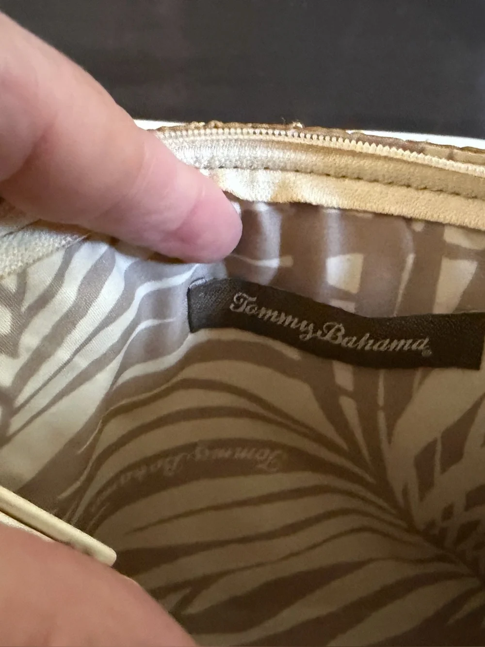 Never Used Tommy Bahama Beaded Off White Evening Bag w/Shell Floral Accents